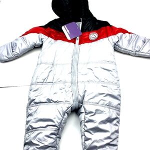 Babies R Us Baby Snowsuit Size 6/9m Boys Winter Sports Zip Hooded Footed Feet
